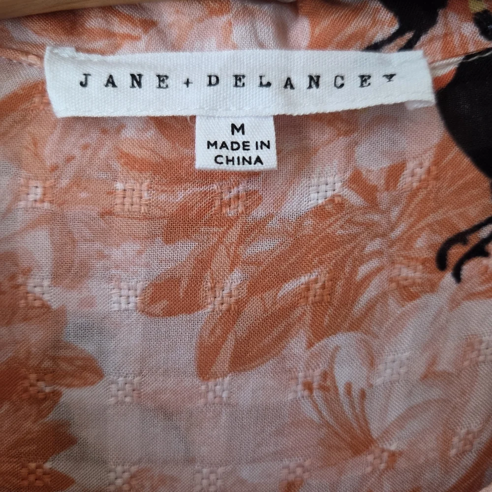 Jane Delancey Tunic Shirt Dress Size M Orange Tropical Tucans Bird Print Resort - Picture 11 of 16
